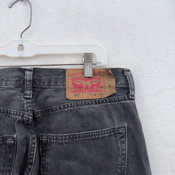 Levis 501 Jeans Mens 32x34 Black Original Fit Straight Leg Button Fly - Picture 12 of 14